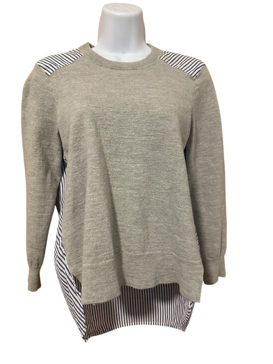 J. Crew Sweaters - J. Crew Striped Wool/Cotton Mixed Media Crewneck Grey Sweater - Size Medium